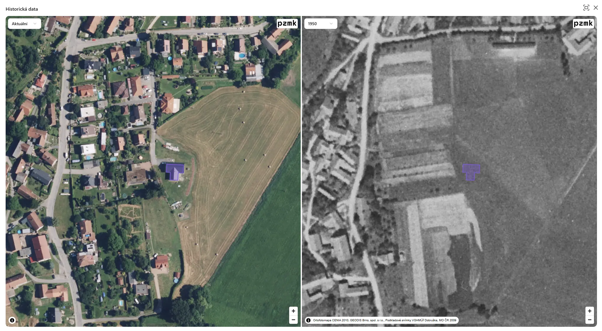 Archivní letecké snímky 1950 → dnes